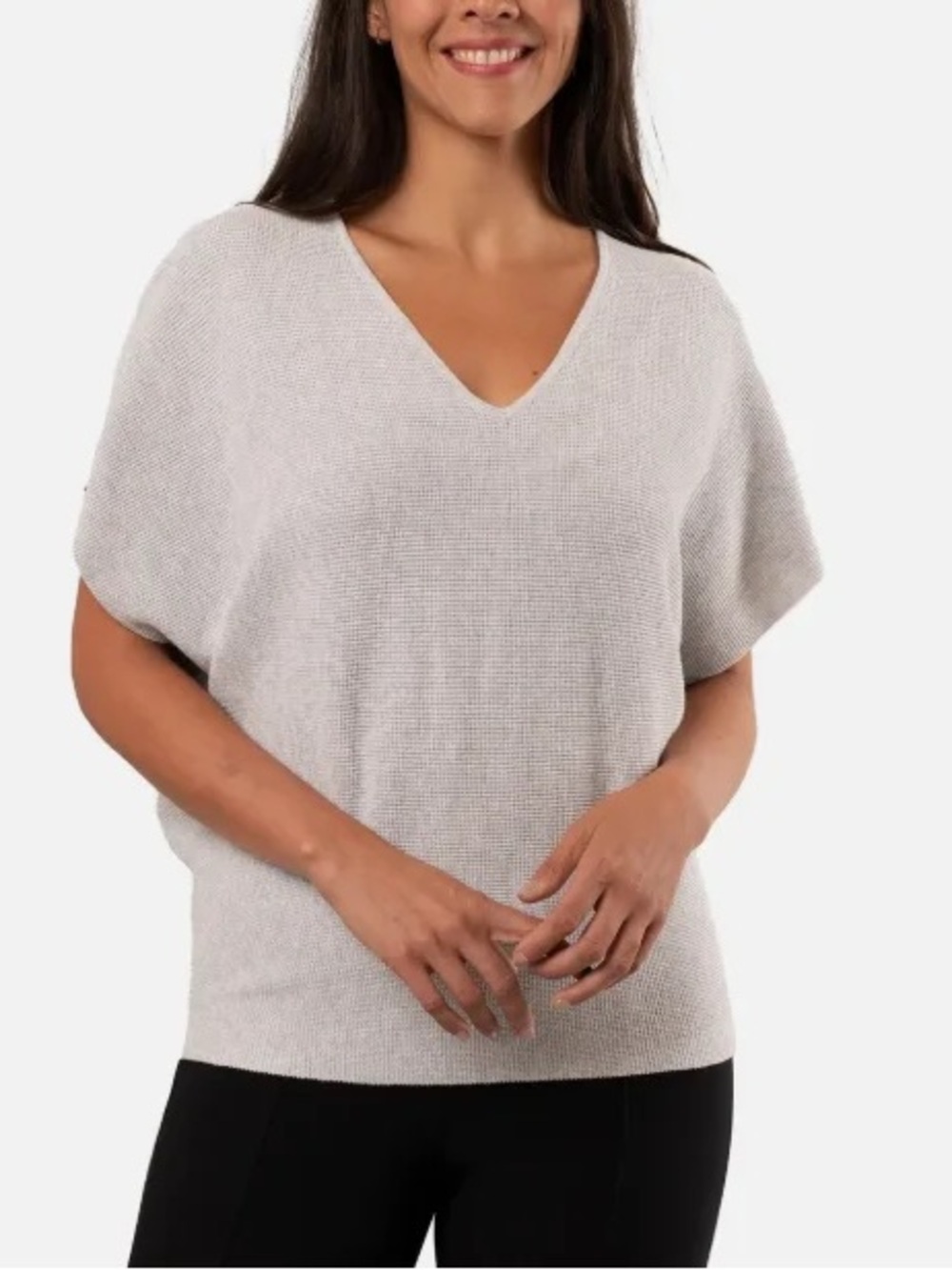 V-Neck Short Sleeve Sweater in Light Gray